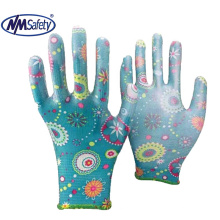 NMSAFETY colorful printing garden pu gloves gardening glove